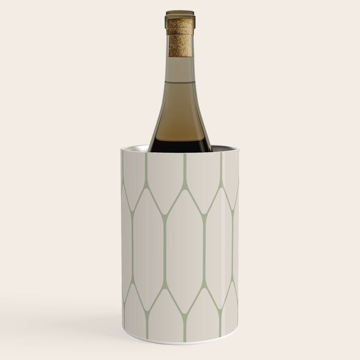Long Honeycomb Minimalist Geometric Pattern in Beige and Sage Green Wine Chiller Gallery Image 3