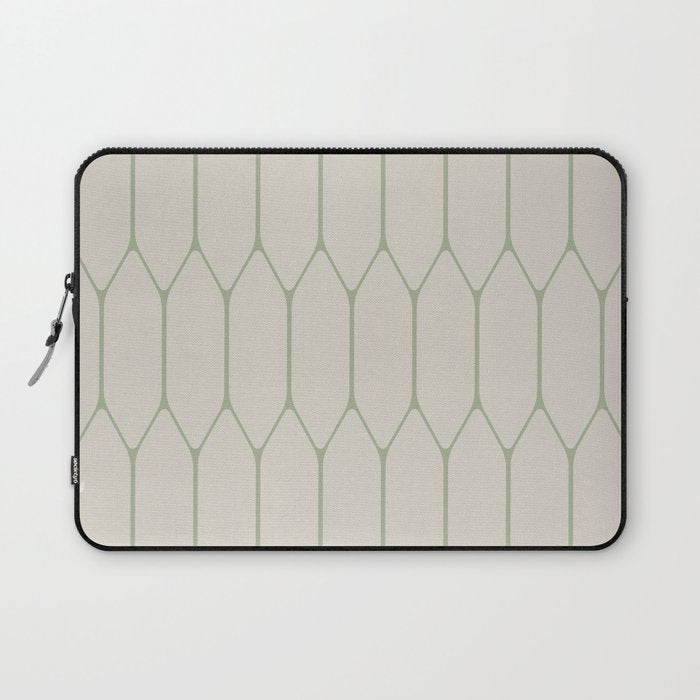 Long Honeycomb Minimalist Geometric Pattern in Beige and Sage Green Laptop Sleeve Gallery Image 1