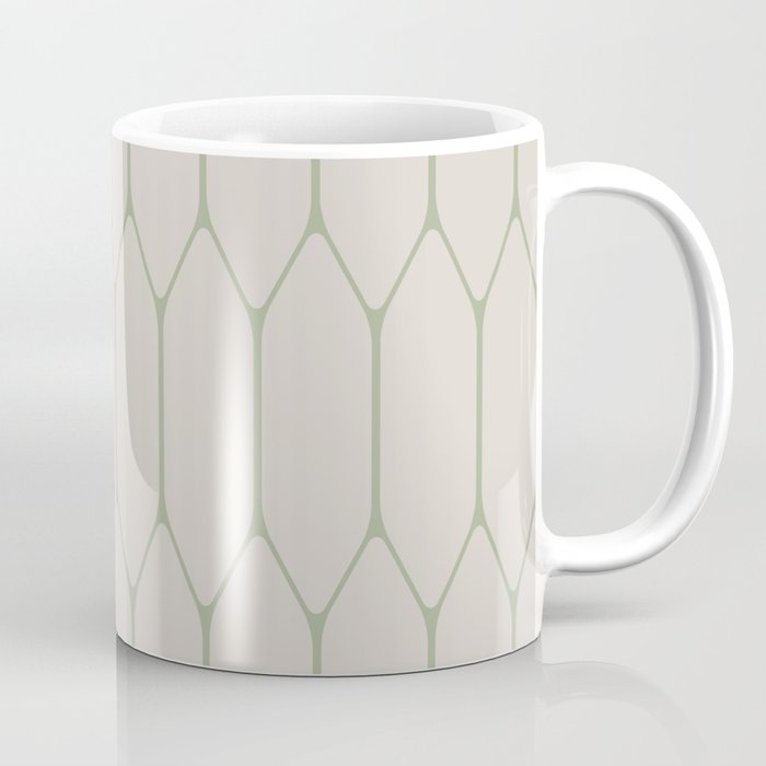 Long Honeycomb Minimalist Geometric Pattern in Beige and Sage Green Coffee Mug Gallery Image 1