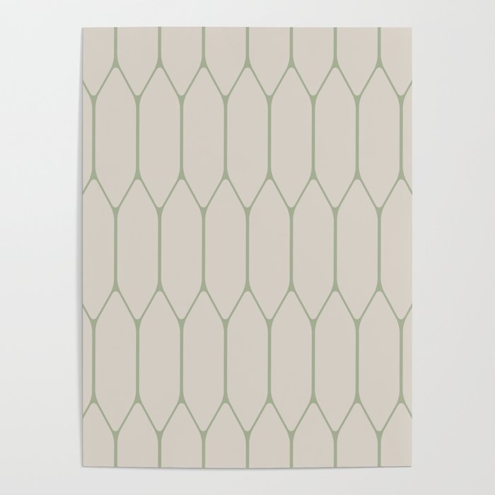 Long Honeycomb Minimalist Geometric Pattern in Beige and Sage Green Poster Gallery Image 4