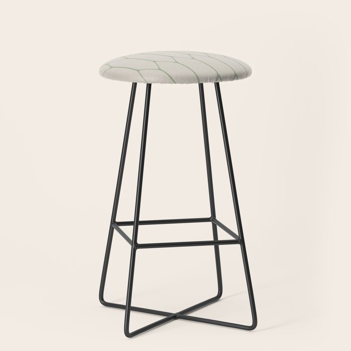 Long Honeycomb Minimalist Geometric Pattern in Beige and Sage Green Stool Gallery Image 1