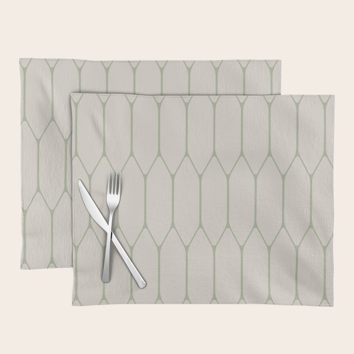 Long Honeycomb Minimalist Geometric Pattern in Beige and Sage Green Placemat Gallery Image 1