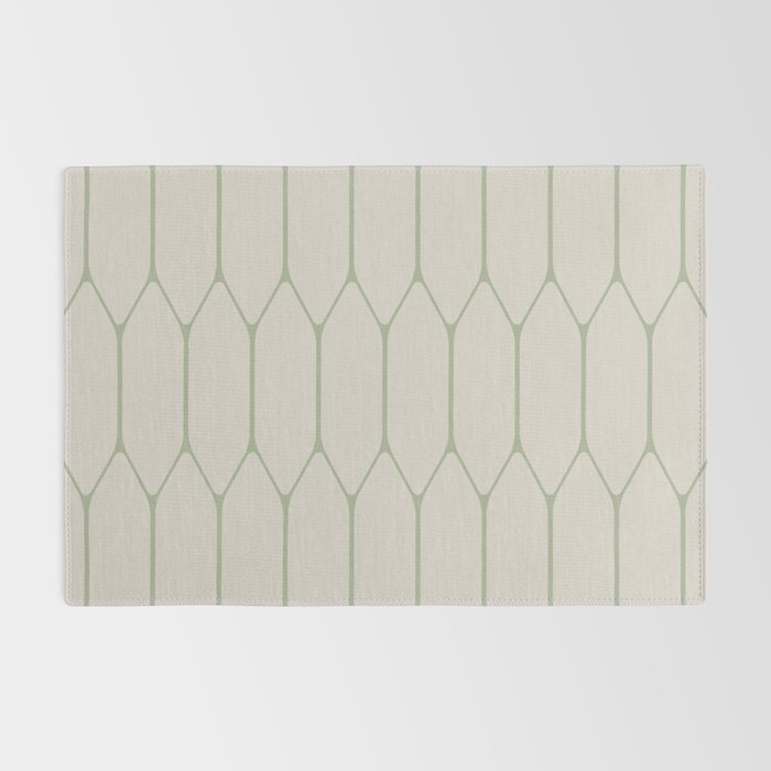 Long Honeycomb Minimalist Geometric Pattern in Beige and Sage Green Rug Gallery Image 2