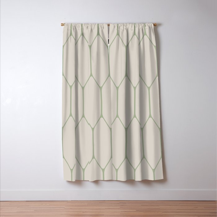 Long Honeycomb Minimalist Geometric Pattern in Beige and Sage Green Window Curtain Gallery Image 3