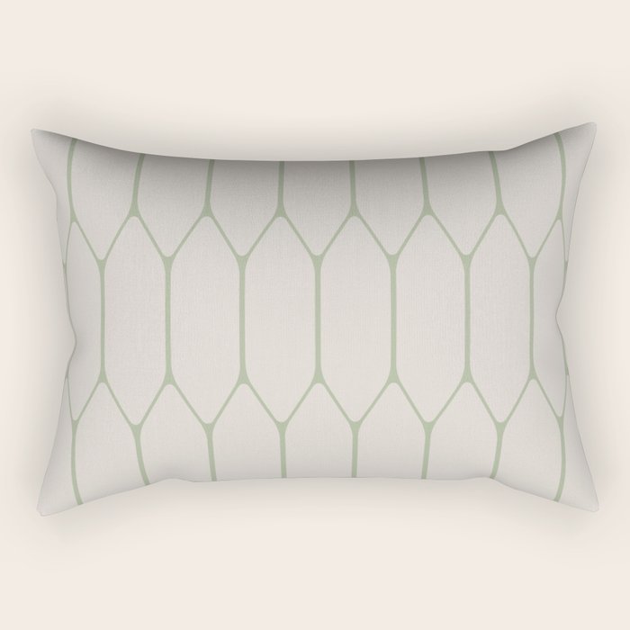 Long Honeycomb Minimalist Geometric Pattern in Beige and Sage Green Rectangular Pillow Gallery Image 1