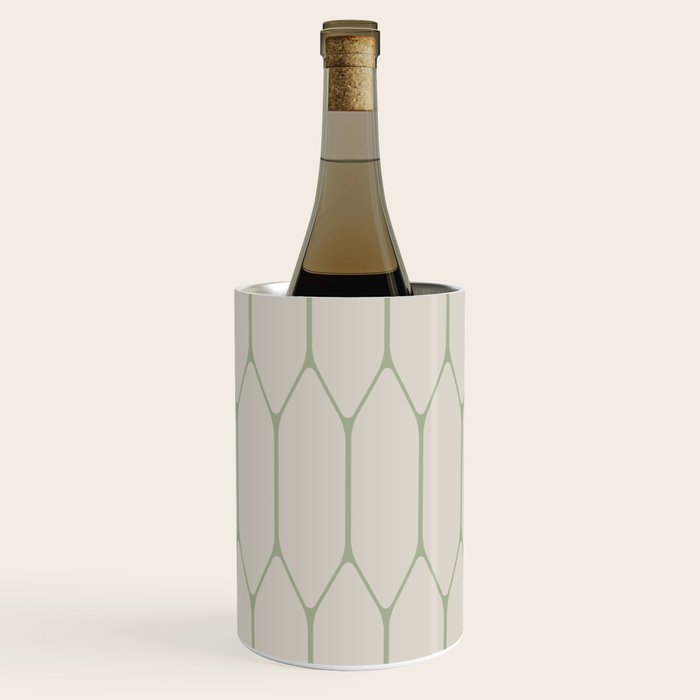 Long Honeycomb Minimalist Geometric Pattern in Beige and Sage Green Wine Chiller Gallery Image 1