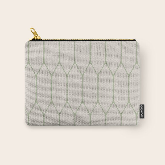Long Honeycomb Minimalist Geometric Pattern in Beige and Sage Green Carry All Pouch Gallery Image 1