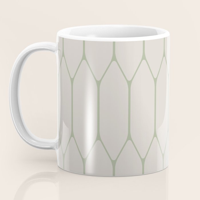 Long Honeycomb Minimalist Geometric Pattern in Beige and Sage Green Coffee Mug Gallery Image 3