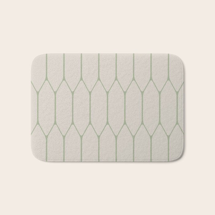 Long Honeycomb Minimalist Geometric Pattern in Beige and Sage Green Bath Mat Gallery Image 1