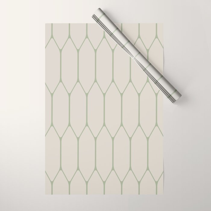 Long Honeycomb Minimalist Geometric Pattern in Beige and Sage Green Wrapping Paper Gallery Image 1