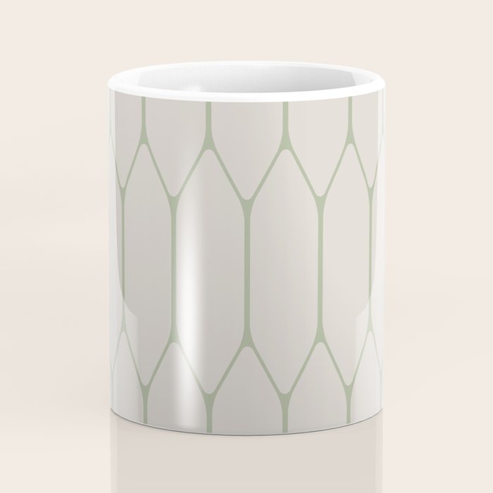 Long Honeycomb Minimalist Geometric Pattern in Beige and Sage Green Coffee Mug Gallery Image 4