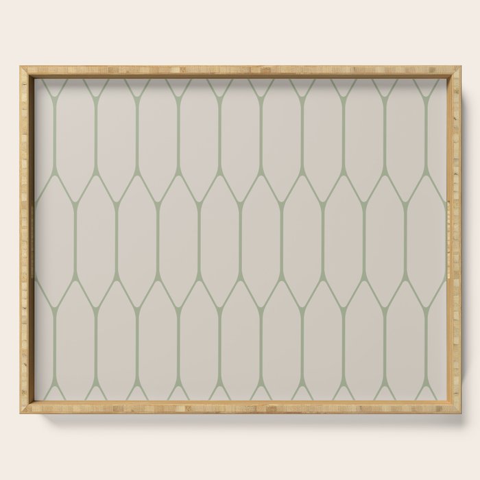 Long Honeycomb Minimalist Geometric Pattern in Beige and Sage Green Serving Tray Gallery Image 1