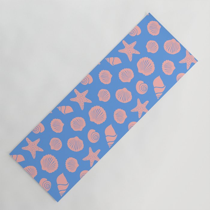 Retro Coastal Shells on Blue Yoga Mat Gallery Image 1