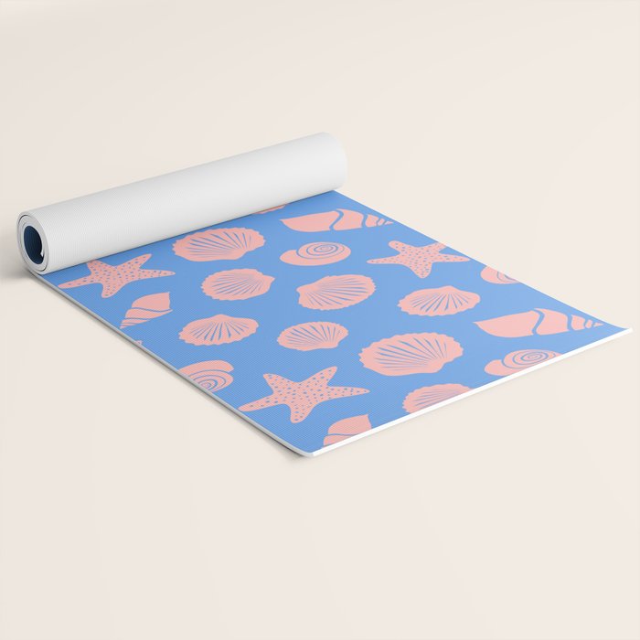 Retro Coastal Shells on Blue Yoga Mat Gallery Image 2