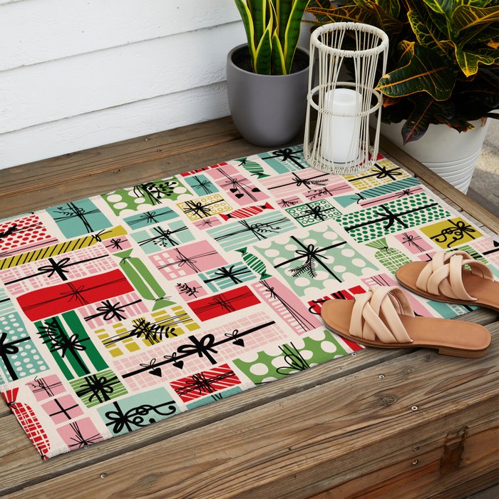 Wobbly pile of Christmas presents Outdoor Rug Gallery Image 2