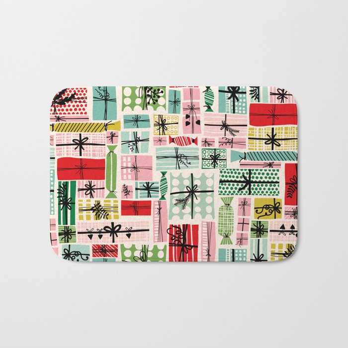 Wobbly pile of Christmas presents Bath Mat Gallery Image 1