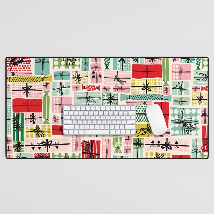Wobbly pile of Christmas presents Desk Mat Gallery Image 1