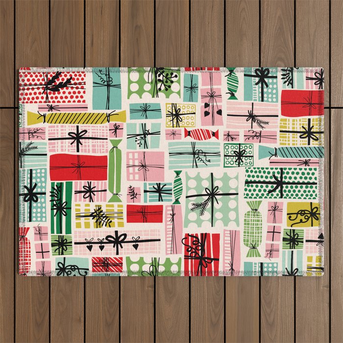 Wobbly pile of Christmas presents Outdoor Rug Gallery Image 1
