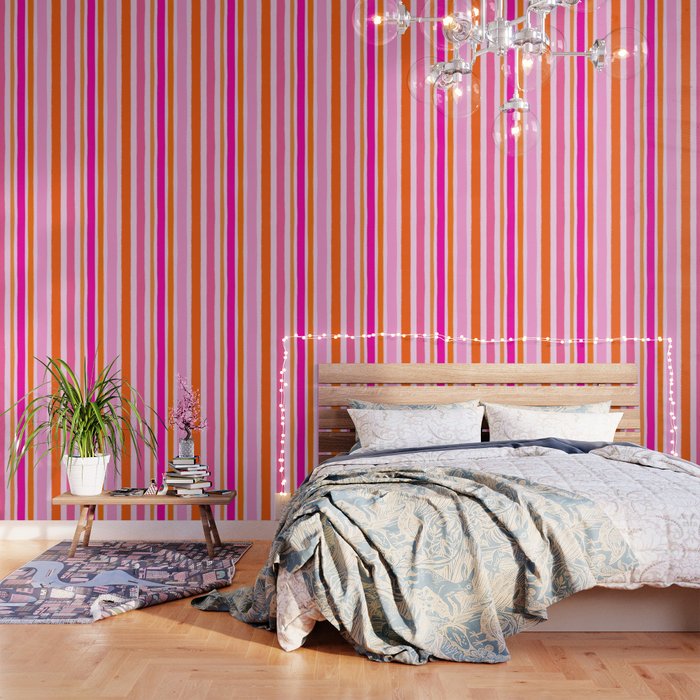 Pink and Orange Stripes Freehand Wallpaper Gallery Image 1