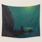 Granville Redmond Catalina Island Coast Under a Moonlit Sky Oil Painting Vintage American Art Wall Tapestry Gallery Image 4