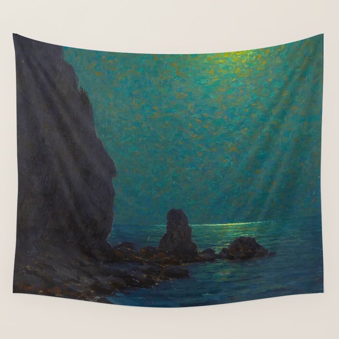 Granville Redmond Catalina Island Coast Under a Moonlit Sky Oil Painting Vintage American Art Wall Tapestry Gallery Image 4