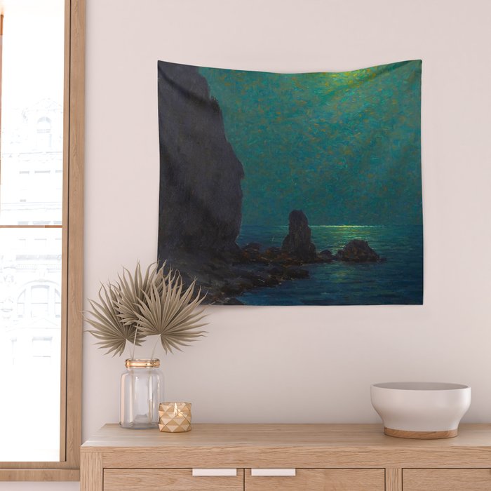 Granville Redmond Catalina Island Coast Under a Moonlit Sky Oil Painting Vintage American Art Wall Tapestry Gallery Image 2
