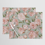 Peach Peonies Watercolor Pattern on Teal Sepia  Placemat Gallery Image 1