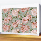 Peach Peonies Watercolor Pattern on Teal Sepia  Wall Mural Gallery Image 2