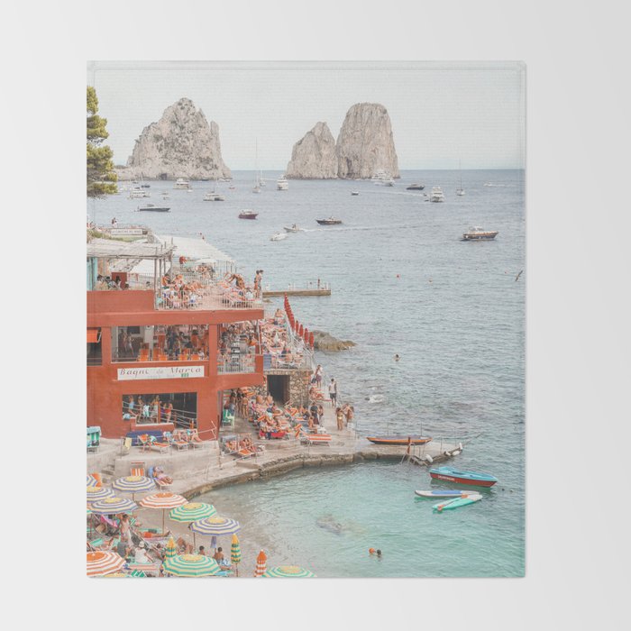 Capri Island Summer Photo | Bagni di Maria Beach Club Art Print | Italy Landscape Travel Photography Throw Blanket Gallery Image 2
