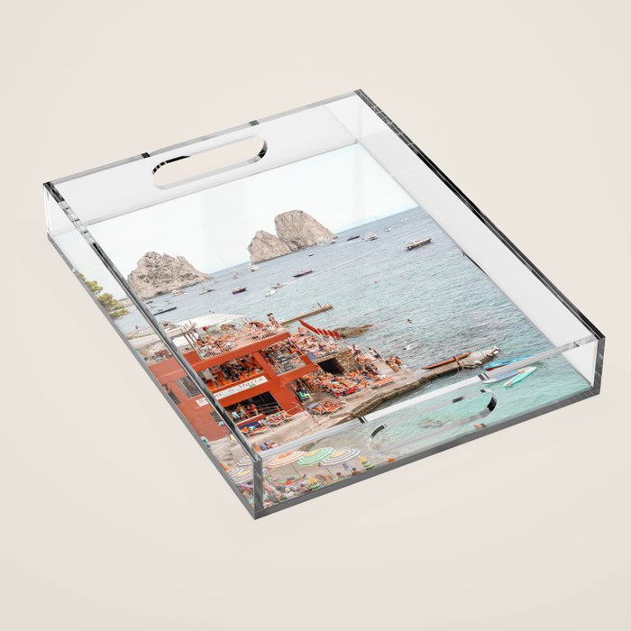 Capri Island Summer Photo | Bagni di Maria Beach Club Art Print | Italy Landscape Travel Photography Acrylic Tray Gallery Image 1