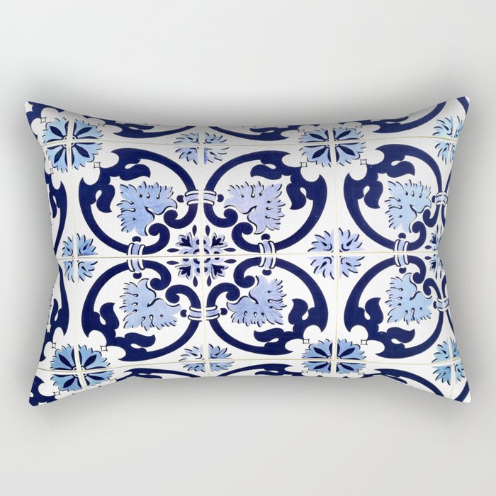 Azulejos, moroccan tiles, Painted tiles, blue, white, portugal Rectangular Pillow Gallery Image 2