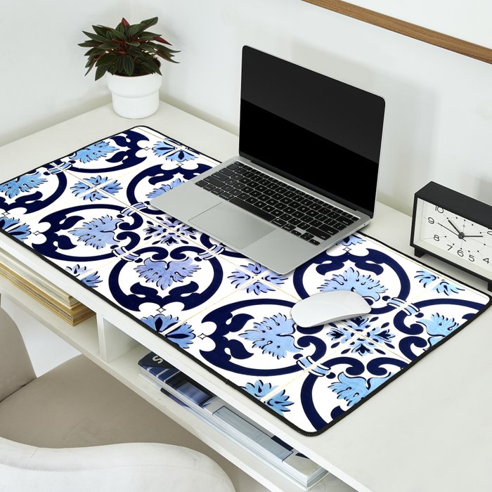Azulejos, moroccan tiles, Painted tiles, blue, white, portugal Desk Mat Gallery Image 2