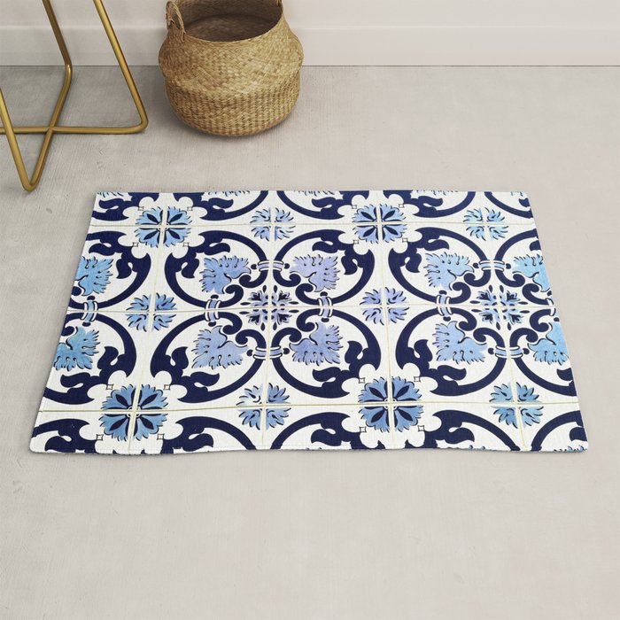 Azulejos, moroccan tiles, Painted tiles, blue, white, portugal Rug Gallery Image 1
