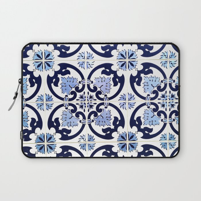 Azulejos, moroccan tiles, Painted tiles, blue, white, portugal Laptop Sleeve Gallery Image 1