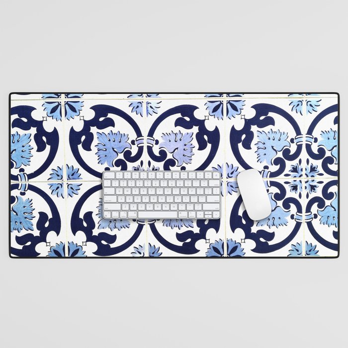 Azulejos, moroccan tiles, Painted tiles, blue, white, portugal Desk Mat Gallery Image 1