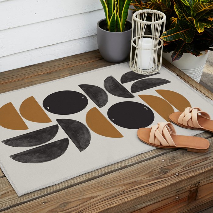 Geometry Shape Mid Century Organic Art Print Outdoor Rug Gallery Image 2