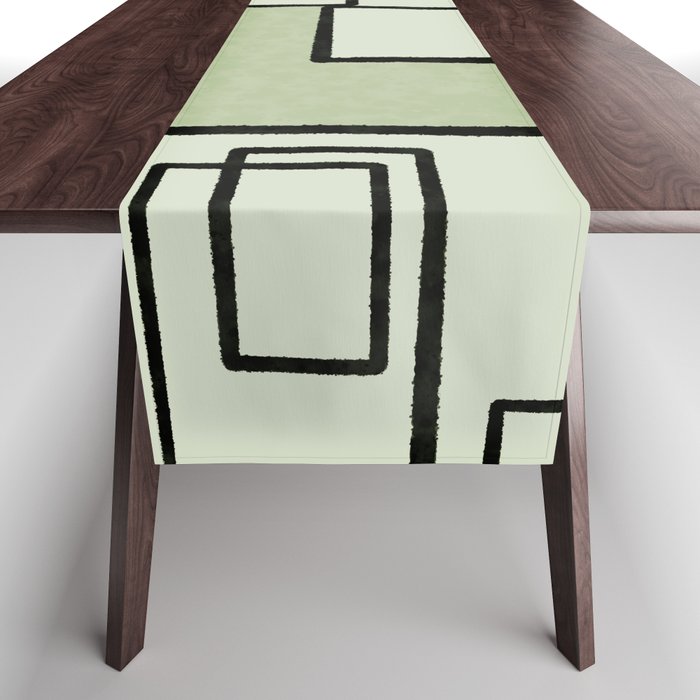 Piet Composition  Sage Green - Mid-Century Modern Minimalist Geometric Abstract  Table Runner Gallery Image 1