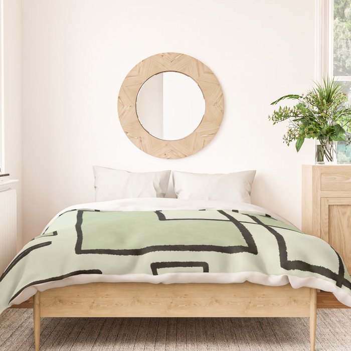 Piet Composition  Sage Green - Mid-Century Modern Minimalist Geometric Abstract  Duvet Cover Gallery Image 3