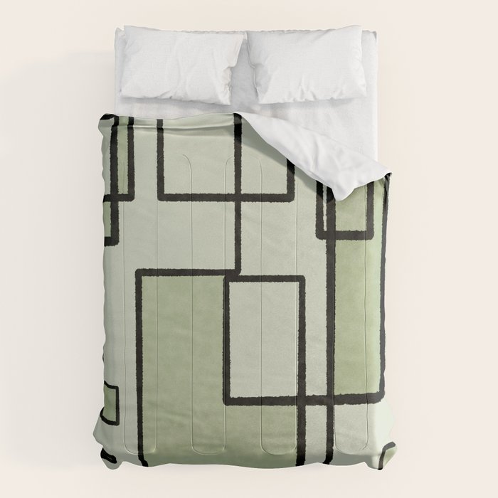 Piet Composition  Sage Green - Mid-Century Modern Minimalist Geometric Abstract  Comforter Gallery Image 6