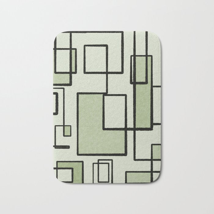Piet Composition  Sage Green - Mid-Century Modern Minimalist Geometric Abstract  Bath Mat Gallery Image 1