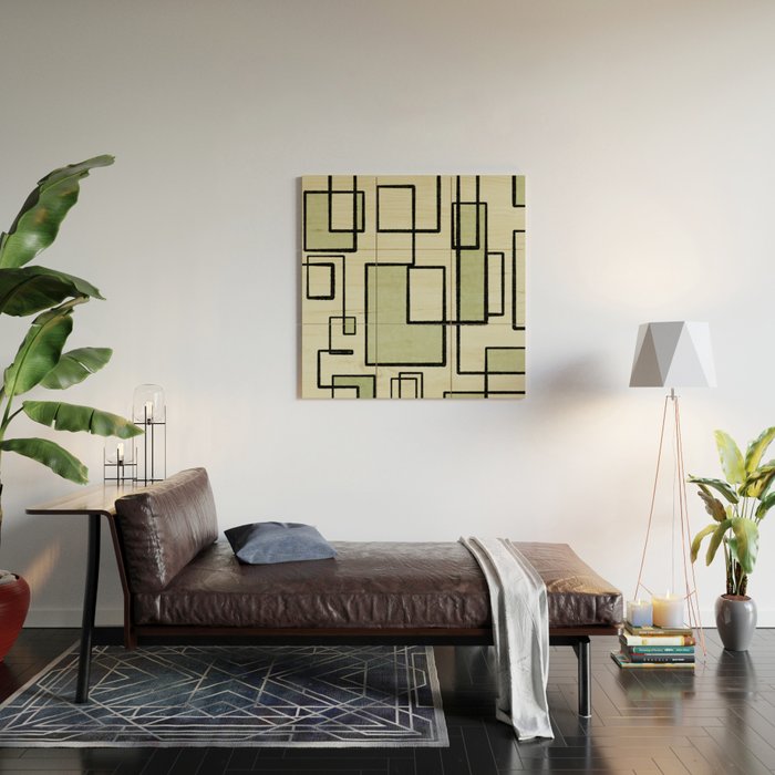 Piet Composition  Sage Green - Mid-Century Modern Minimalist Geometric Abstract  Wood Wall Art Gallery Image 2