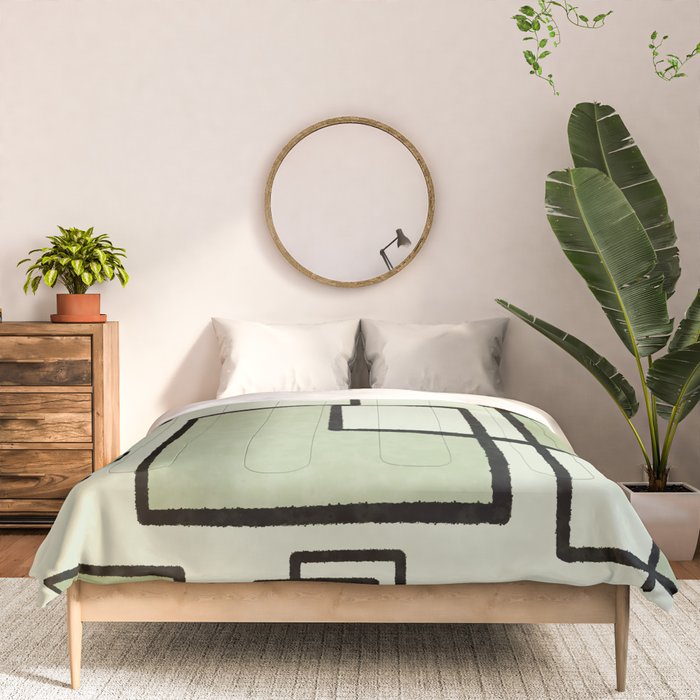 Piet Composition  Sage Green - Mid-Century Modern Minimalist Geometric Abstract  Comforter Gallery Image 3
