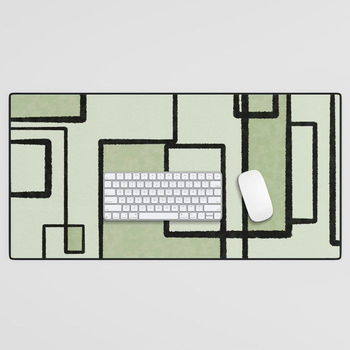 Piet Composition  Sage Green - Mid-Century Modern Minimalist Geometric Abstract  Desk Mat Gallery Image 1