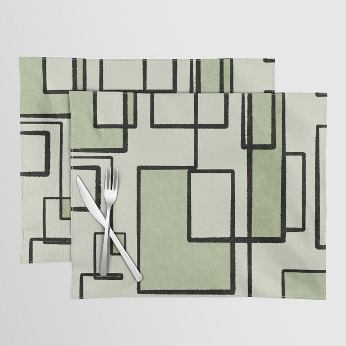 Piet Composition  Sage Green - Mid-Century Modern Minimalist Geometric Abstract  Placemat Gallery Image 1