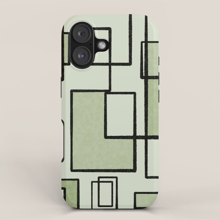 Piet Composition  Sage Green - Mid-Century Modern Minimalist Geometric Abstract  iPhone Case Gallery Image 1