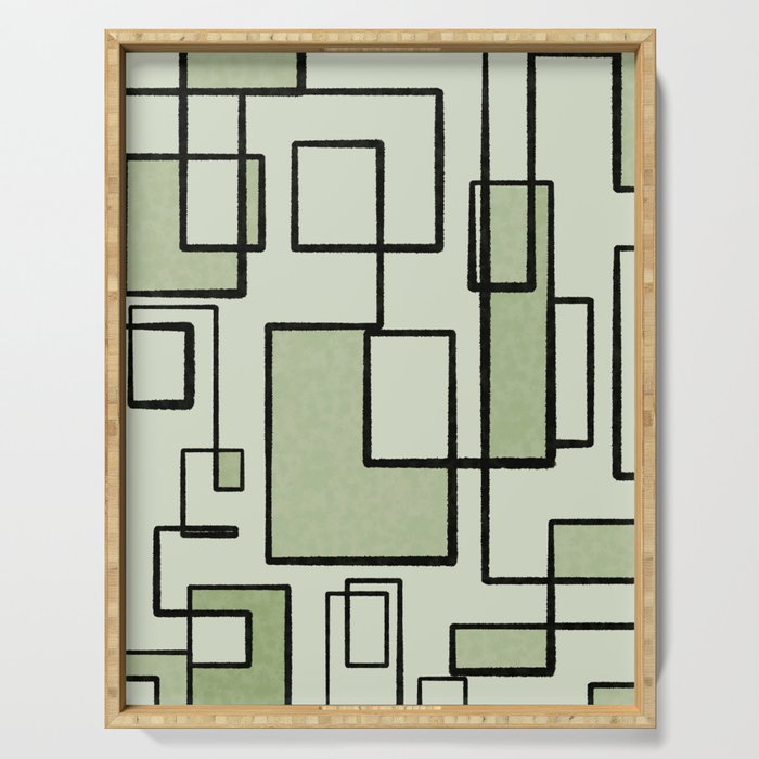 Piet Composition  Sage Green - Mid-Century Modern Minimalist Geometric Abstract  Serving Tray Gallery Image 1