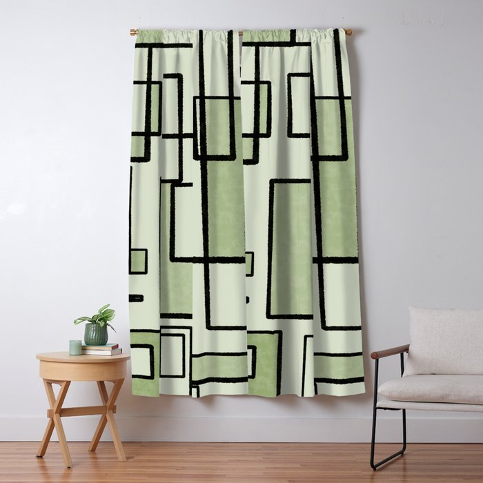 Piet Composition  Sage Green - Mid-Century Modern Minimalist Geometric Abstract  Window Curtain Gallery Image 5