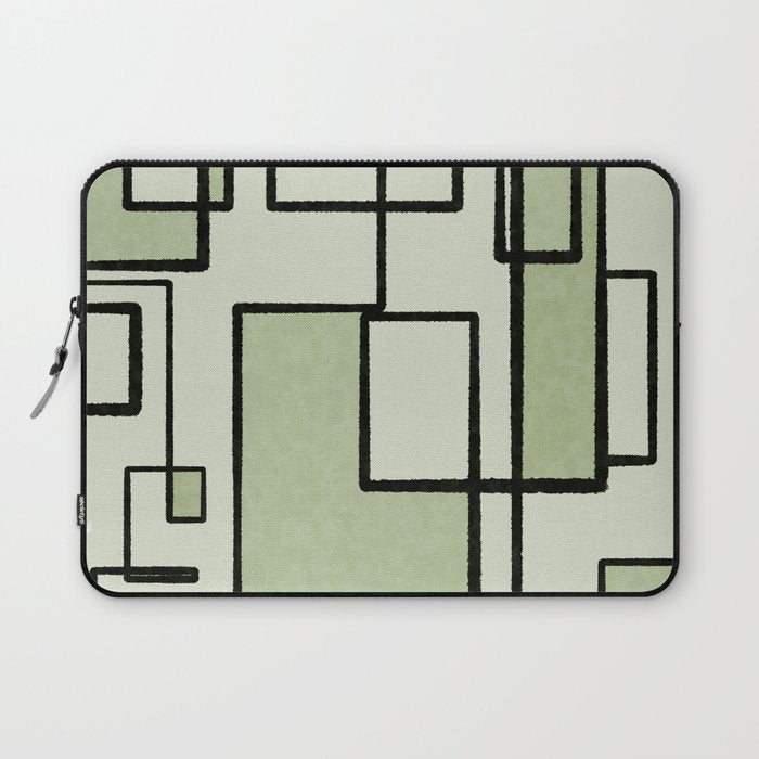 Piet Composition  Sage Green - Mid-Century Modern Minimalist Geometric Abstract  Laptop Sleeve Gallery Image 1