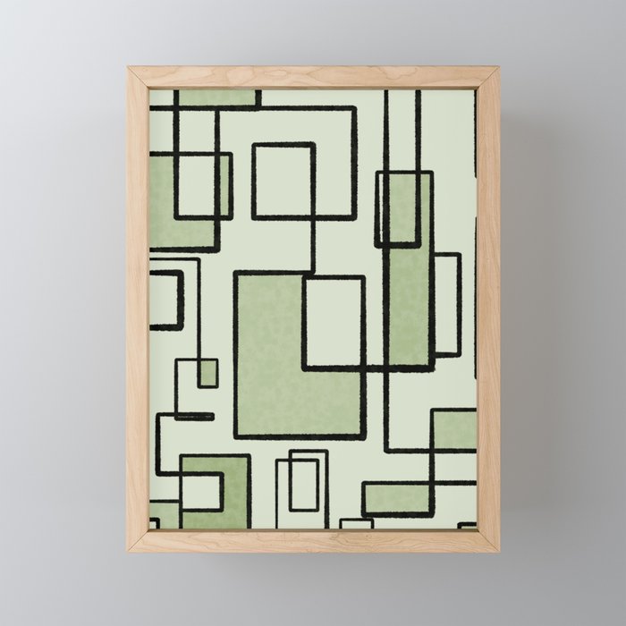 Piet Composition  Sage Green - Mid-Century Modern Minimalist Geometric Abstract  Mini Art Print Gallery Image 1