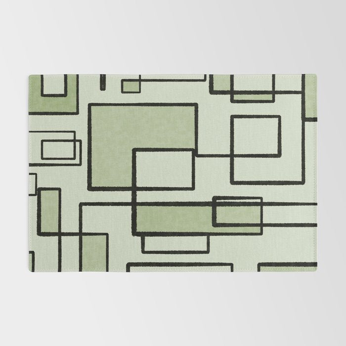 Piet Composition  Sage Green - Mid-Century Modern Minimalist Geometric Abstract  Rug Gallery Image 2